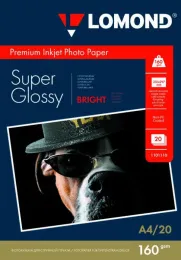 1101110 Фотобумага Одностороняя Суперглянцевая Non-PE Coated Bright Lomond A4, 160г/м2, 20л.