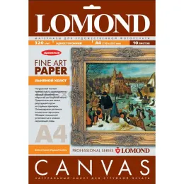 0908431 Холст ярко-белый хлопковый Lomond A4, 340г/м2, 10л.
