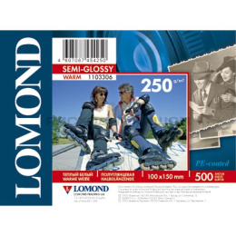 1103306 Фотобумага Одностороняя Полуглянцевая тепло-белая Lomond 10х15 см, 250г/м2, 500л.