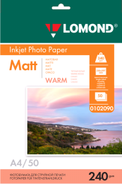 0102090 Бумага матовая с теплым оттенком Lomond A4 (210х297)мм, 240г/м2, 50л.