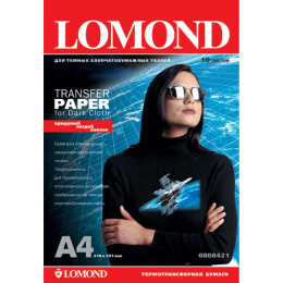 0808421 Термотрансфер Одностороняя Темные ткани для струйной печати Lomond A4, 140г/м2, 10л.