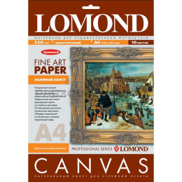 0908431 Холст ярко-белый хлопковый Lomond A4, 340г/м2, 10л.